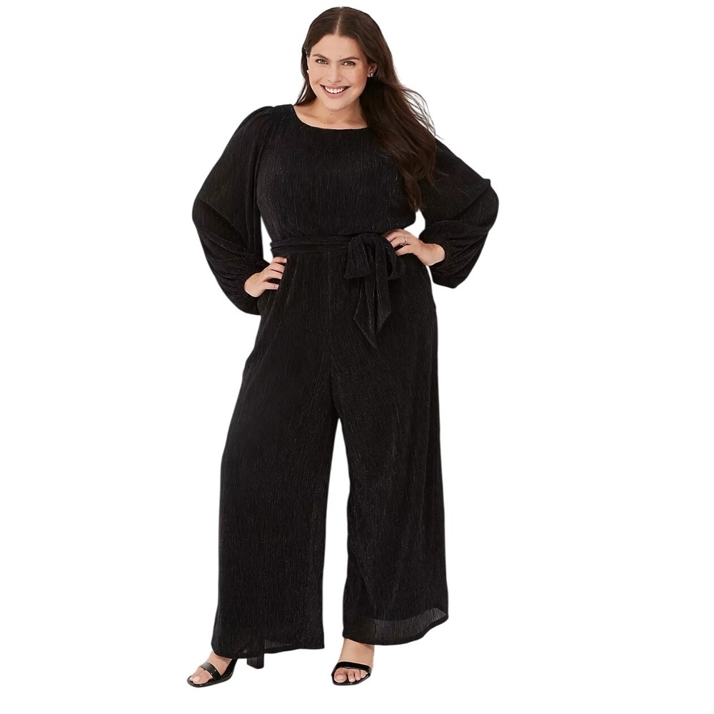 Lane Bryant Holiday Glam Womens size 14/16P Lurex Surplice-Back Plisse Jumpsuit